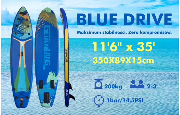 DESKA SUP Blue Drive 350cm 11,6” pompowana PADDLE BOARD +AKCESORIA Stabilna